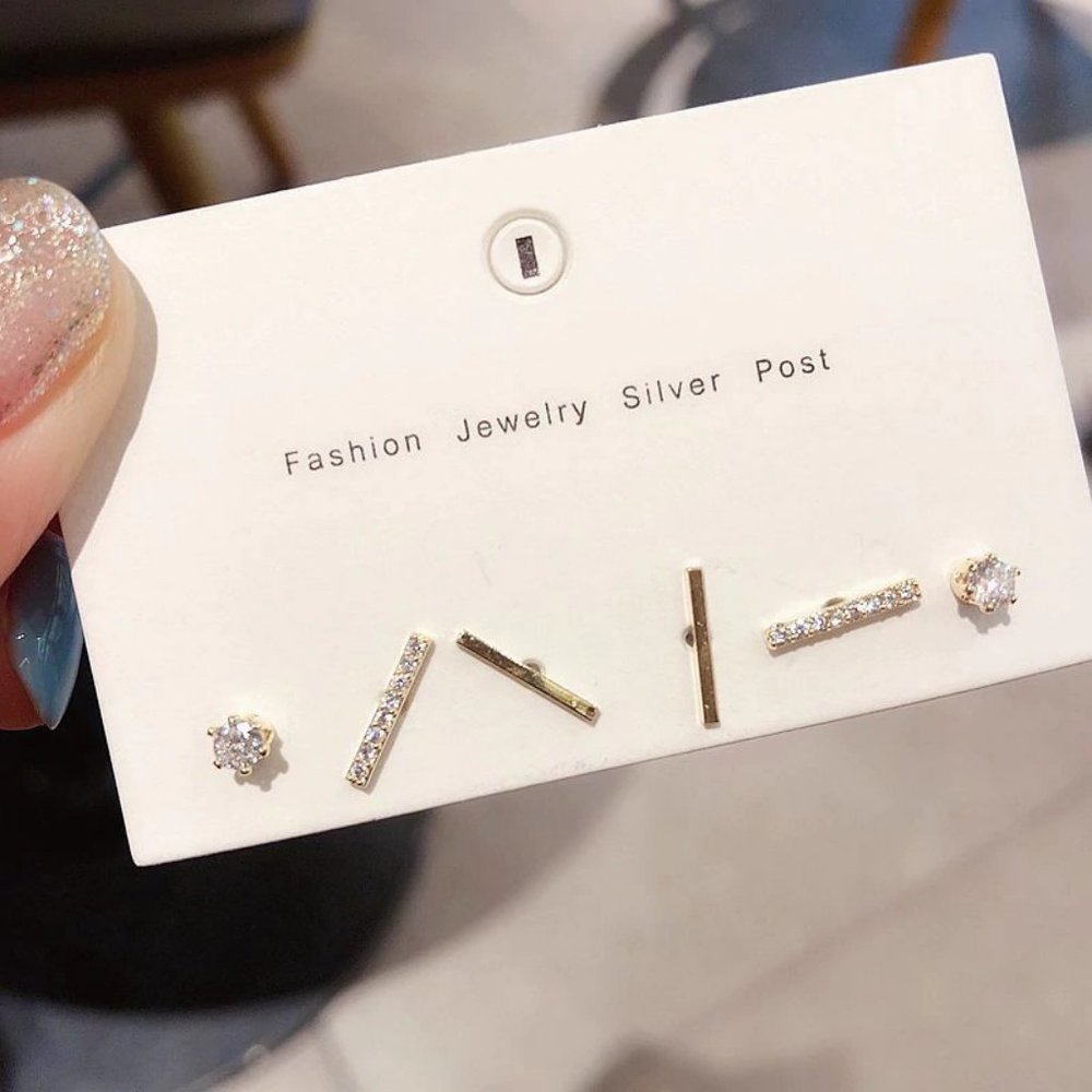 [3 Pairs] 925 Sterling Silver Diamond Earrings H - Picture 3 of 8